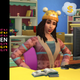 A screenshot from The Sims 4: Nifty Knitting Pack with the Splitscreen podcast logo to the left.